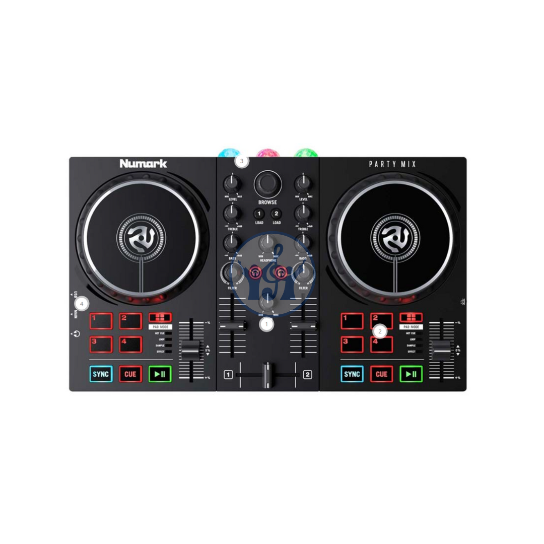 DJ controller with Numark logo on a white background