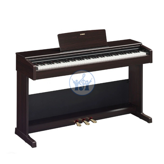 Digital piano with a wooden finish on a white background