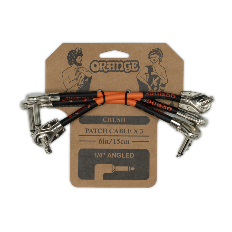 Orange Crush Patch Cable, x3, 6"/15 cm 1/4" Angled CA038 Guitar Patch Cable