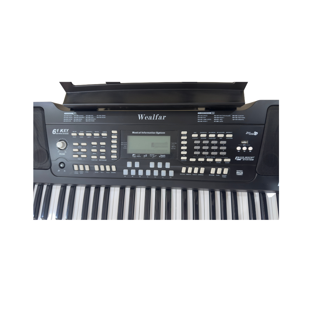 Electronic keyboard with Weifar branding on a white background