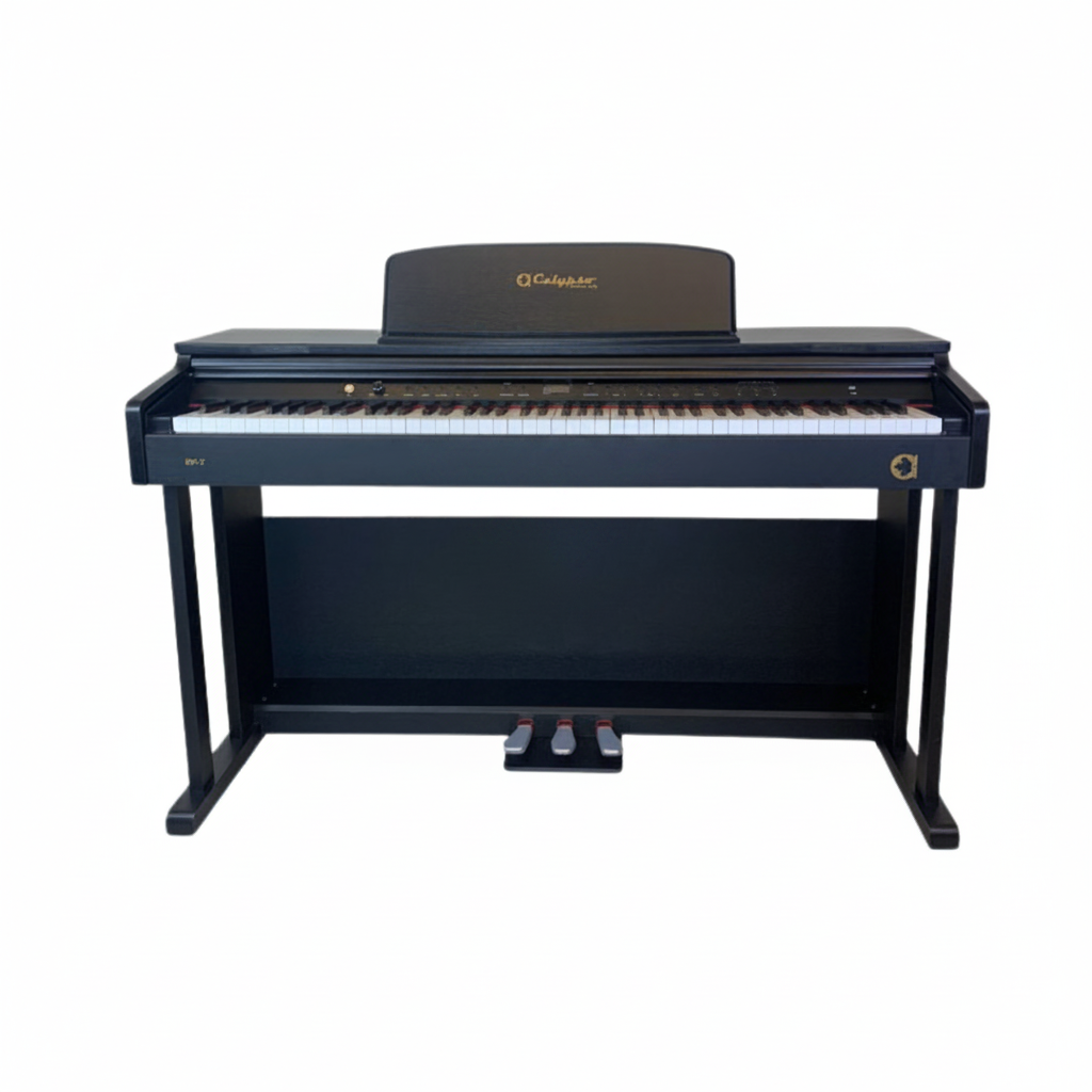 Black digital piano on a white background