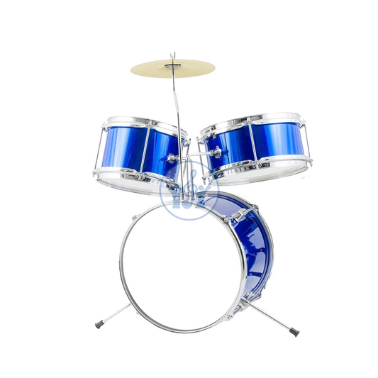 Blue drum set with cymbal on a white background