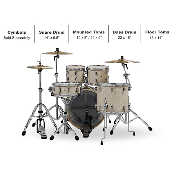 PDP Concept Maple 5-Piece Shell Pack 22", Twisted Ivory, Chrome Hardware
