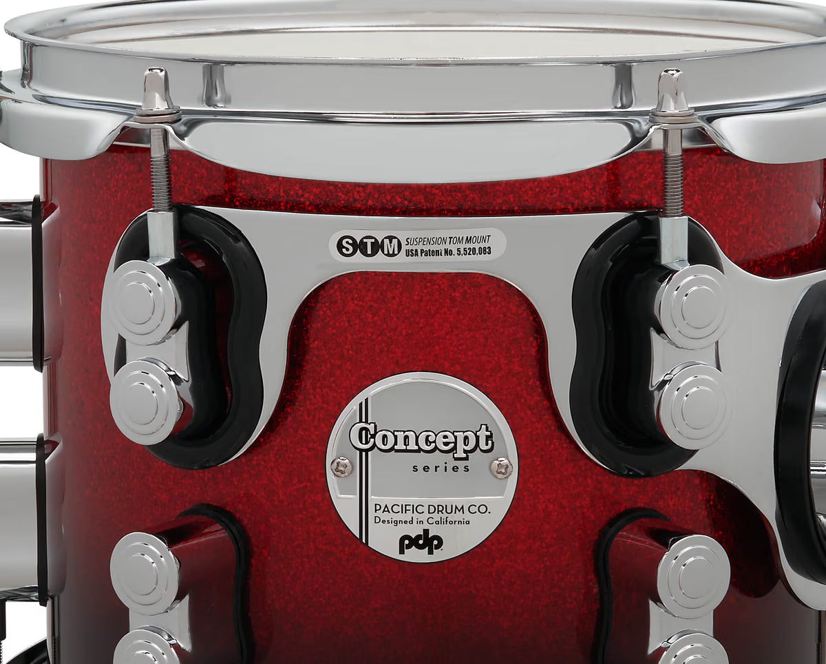 PDP Concept Maple 5-Piece Shell Pack 22", Red-to-Black Fade, Chrome Hardware