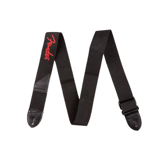 Fender Fender Logo Strap, Black/Red Logo, 2"
