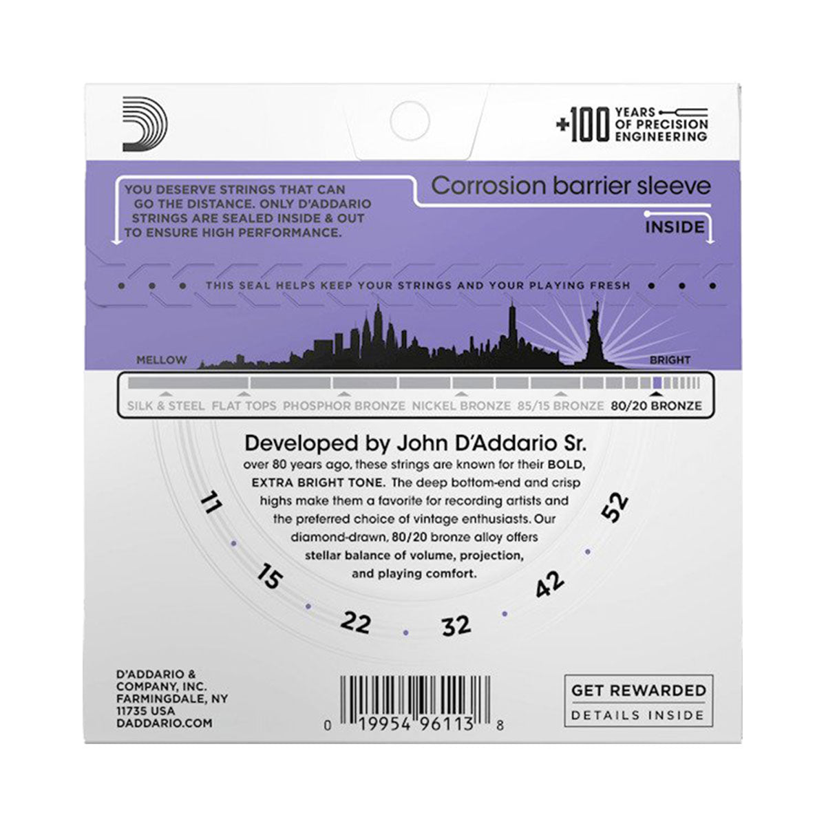 D’addario EJ13 11-52 Custom Light Acoustic Guitar Strings