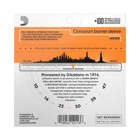 D’Addario EJ15 10-47 Phosphor Bronze Extra Light Acoustic Guitar Strings