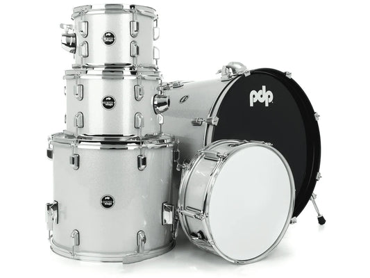 PDP CENTERstage 5-Piece Complete Drum Kit 22", Diamond White Sparkle (Hardware, Cymbals & Throne)