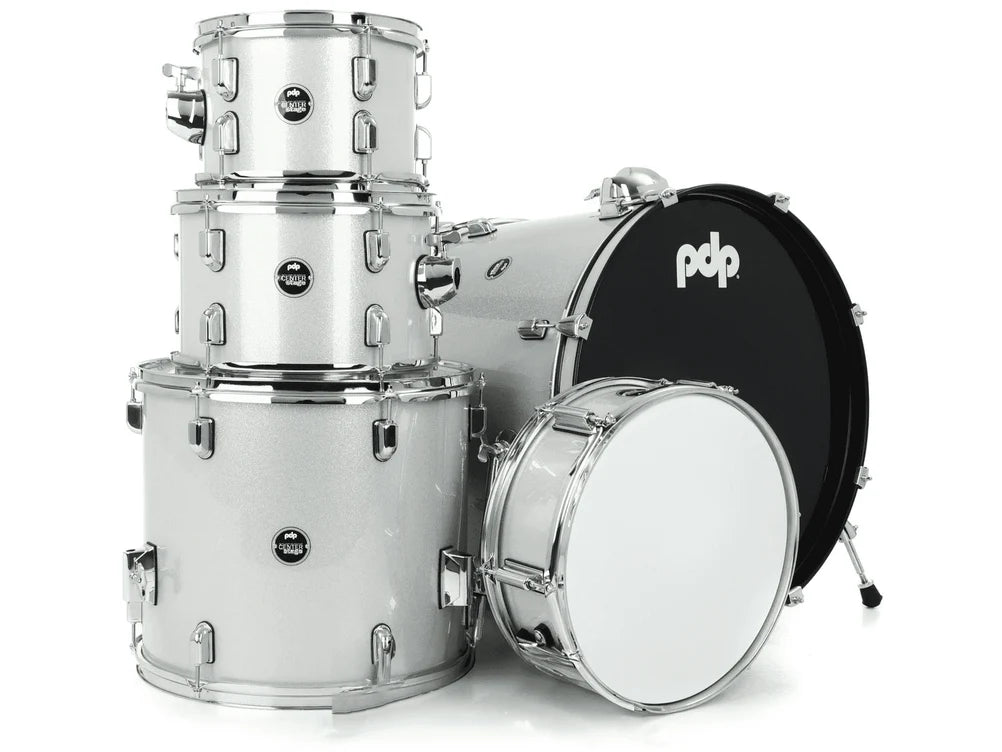 PDP CENTERstage 5-Piece Complete Drum Kit 22", Diamond White Sparkle (Hardware, Cymbals & Throne)
