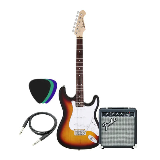 Aria Pro SSS & Fender Frontman 10G Electric Guitar Bundle