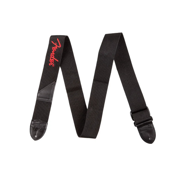 Fender Fender Logo Strap, Black/Red Logo, 2"