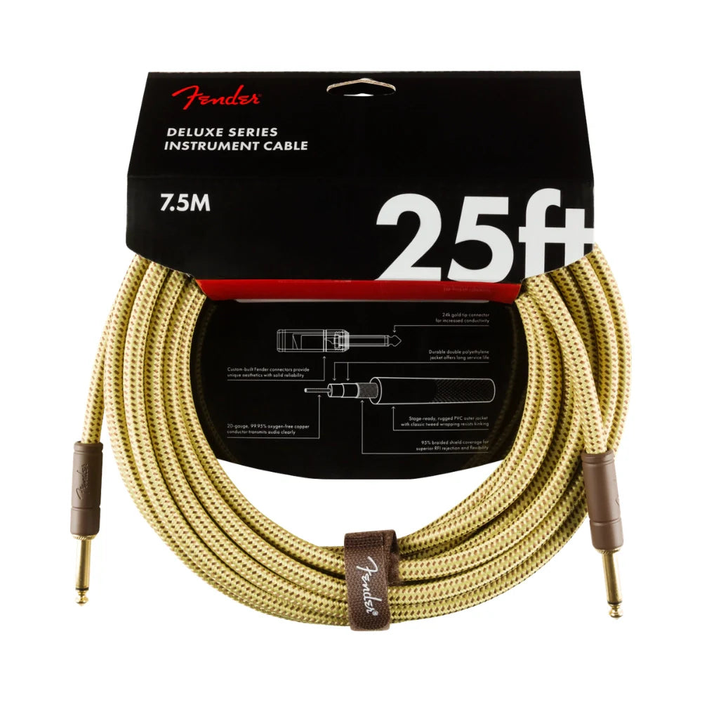 Fender Deluxe Series Instrument Cable, Straight/Straight, 25', Tweed