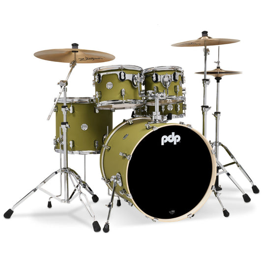 PDP Concept Maple 5-Piece Shell Pack 22", Satin Olive, Chrome Hardware