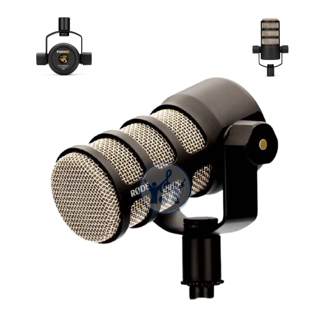 Studio microphone with Rode logo on a white background