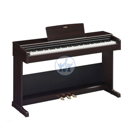 Digital piano with a wooden finish on a white background