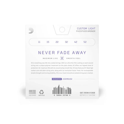 D'Addario 11-52 Custom Light Coated Acoustic Guitar Strings XSAPB1152