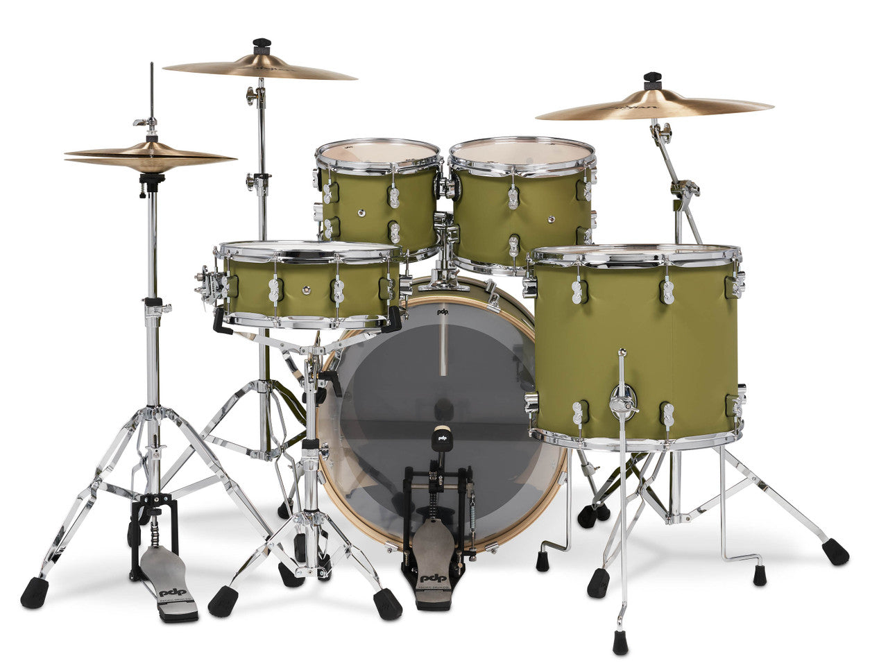 PDP Concept Maple 5-Piece Shell Pack 22", Satin Olive, Chrome Hardware