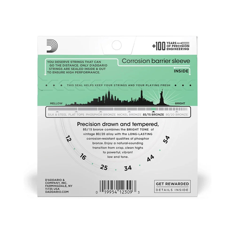 D'Addario 12-54 Medium Light Gauge 85/15 Acoustic Guitar Strings EZ920