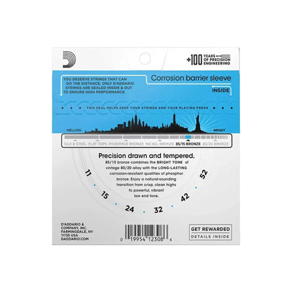 D'Addario 11-52 Light Gauge 85/15 Acoustic Guitar Strings EZ910