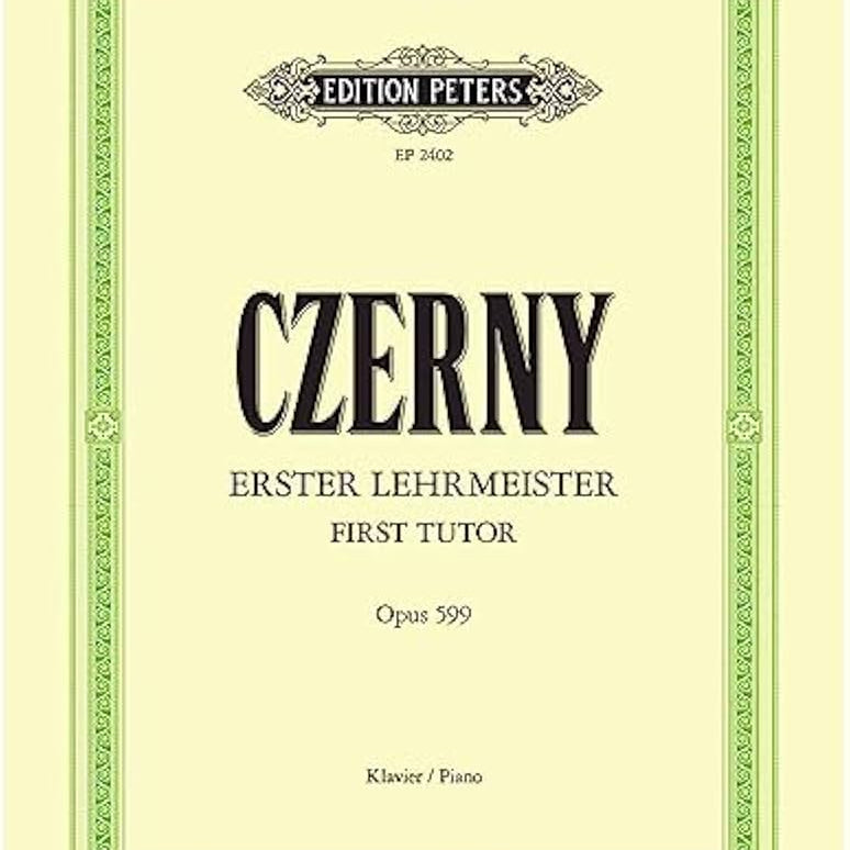 Music sheet cover for 'Czerny Erster Lehrmeister First Tutor Opus 599' by Edition Peters on a light green background.