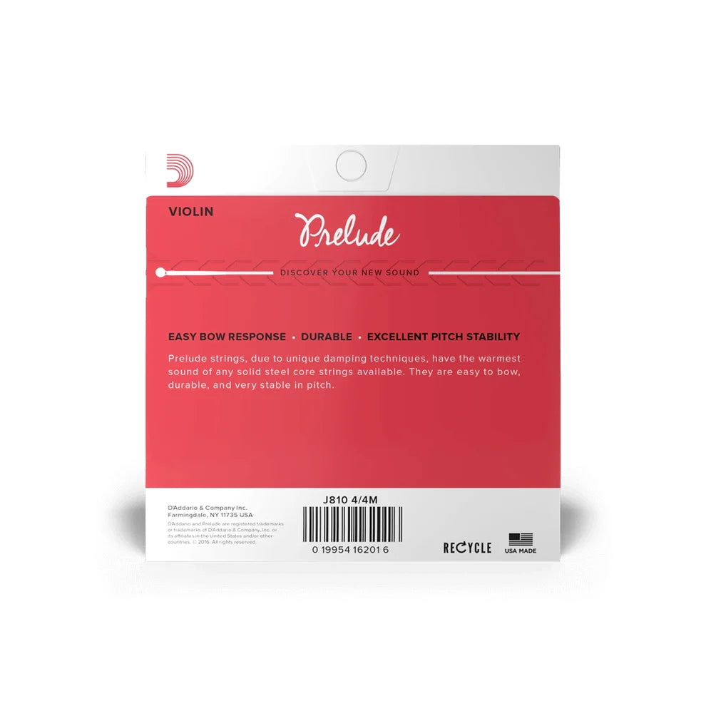 D'Addario Prelude Violin String Set, Medium Tension J810 (Multiple Scales Available)