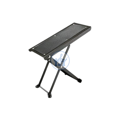 Black adjustable step stool on a white background