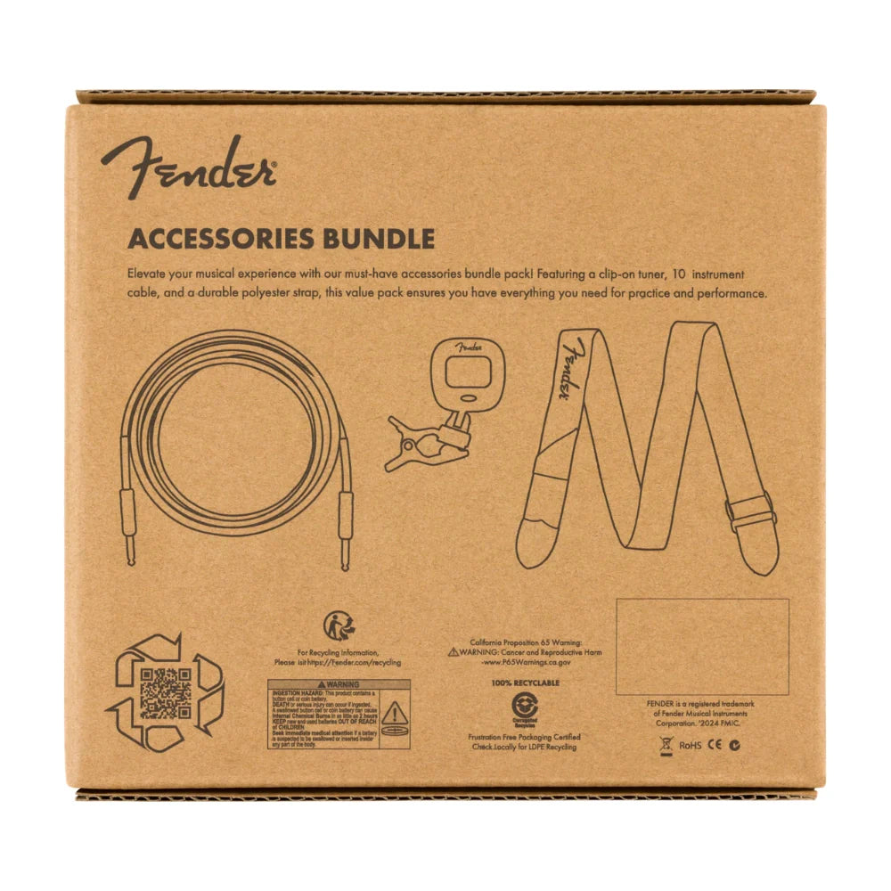 Fender Accessory Essentials Pack - Cable, Clip-On Tuner, Strap