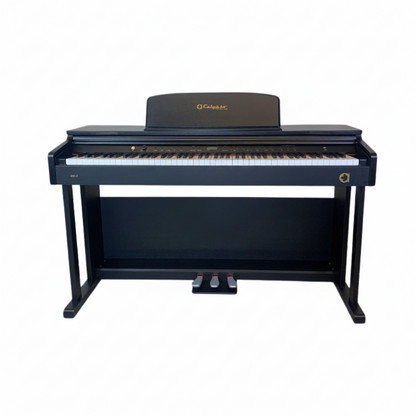 Black digital piano on a white background