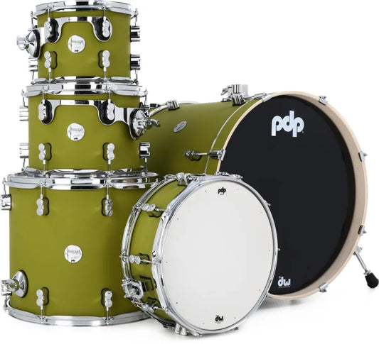 PDP Concept Maple 5-Piece Shell Pack 22", Satin Olive, Chrome Hardware