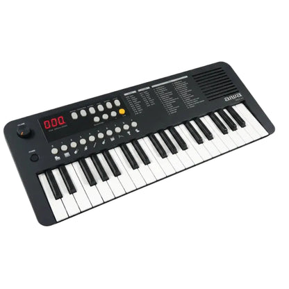 Black and white keyboard with control panel on a white background