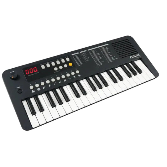 Black and white keyboard with control panel on a white background