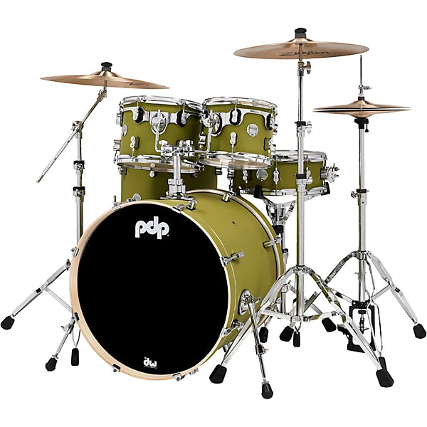 PDP Concept Maple 5-Piece Shell Pack 22", Satin Olive, Chrome Hardware
