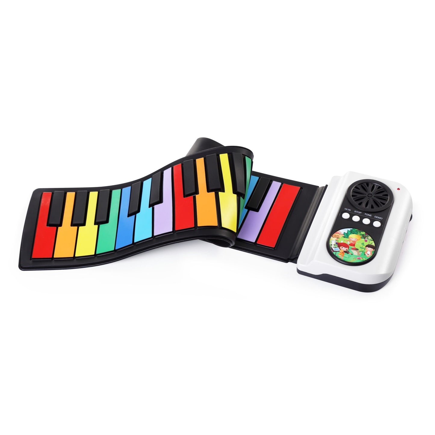 Roll Up Keyboard Piano Portable Foldable Silicone Piano 37 Key with Speaker Rainbow