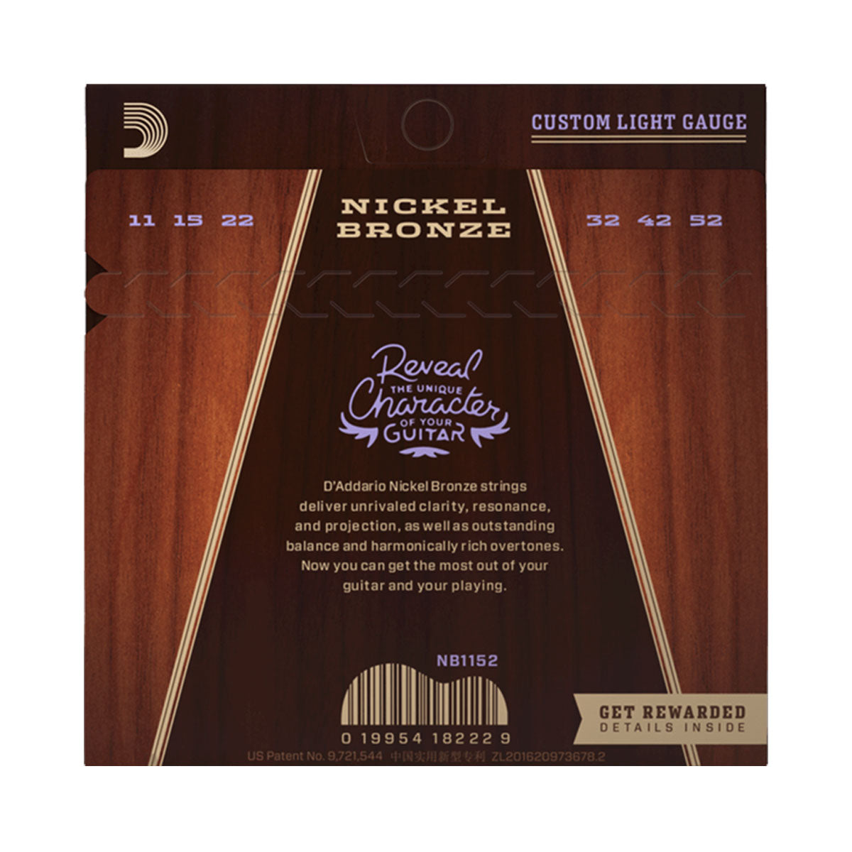 D’addario NB1152 11-52 Nickel Bronze Custom Light Acoustic Guitar Strings