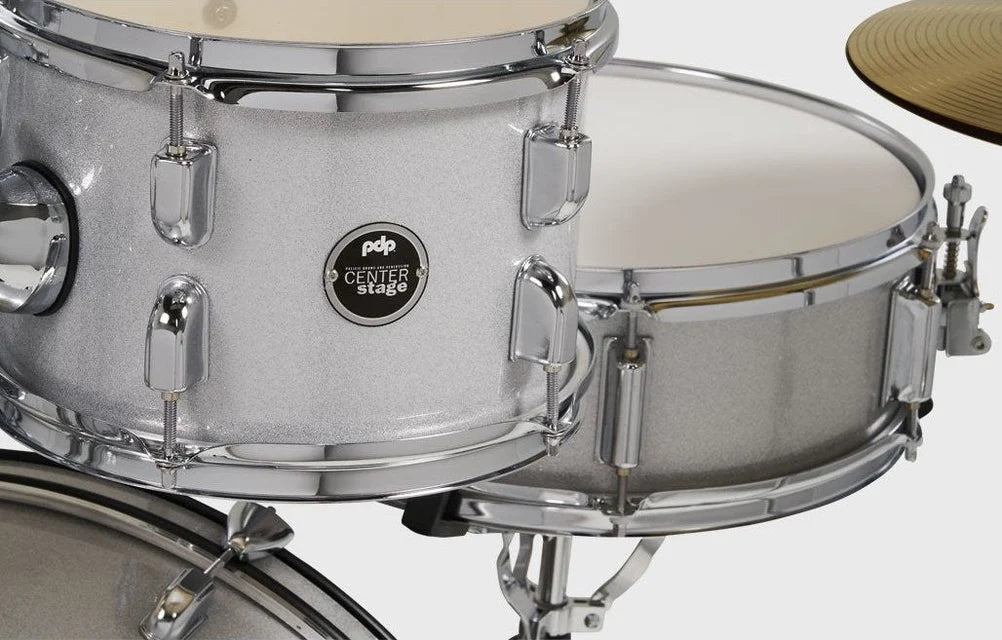 PDP CENTERstage 5-Piece Complete Drum Kit 22", Diamond White Sparkle (Hardware, Cymbals & Throne)