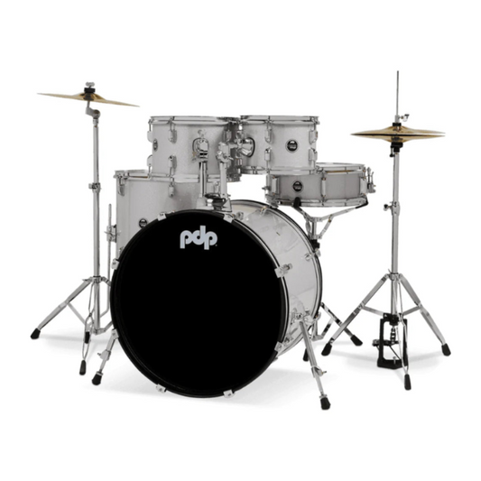 PDP CENTERstage 5-Piece Complete Drum Kit 22", Diamond White Sparkle (Hardware, Cymbals & Throne)