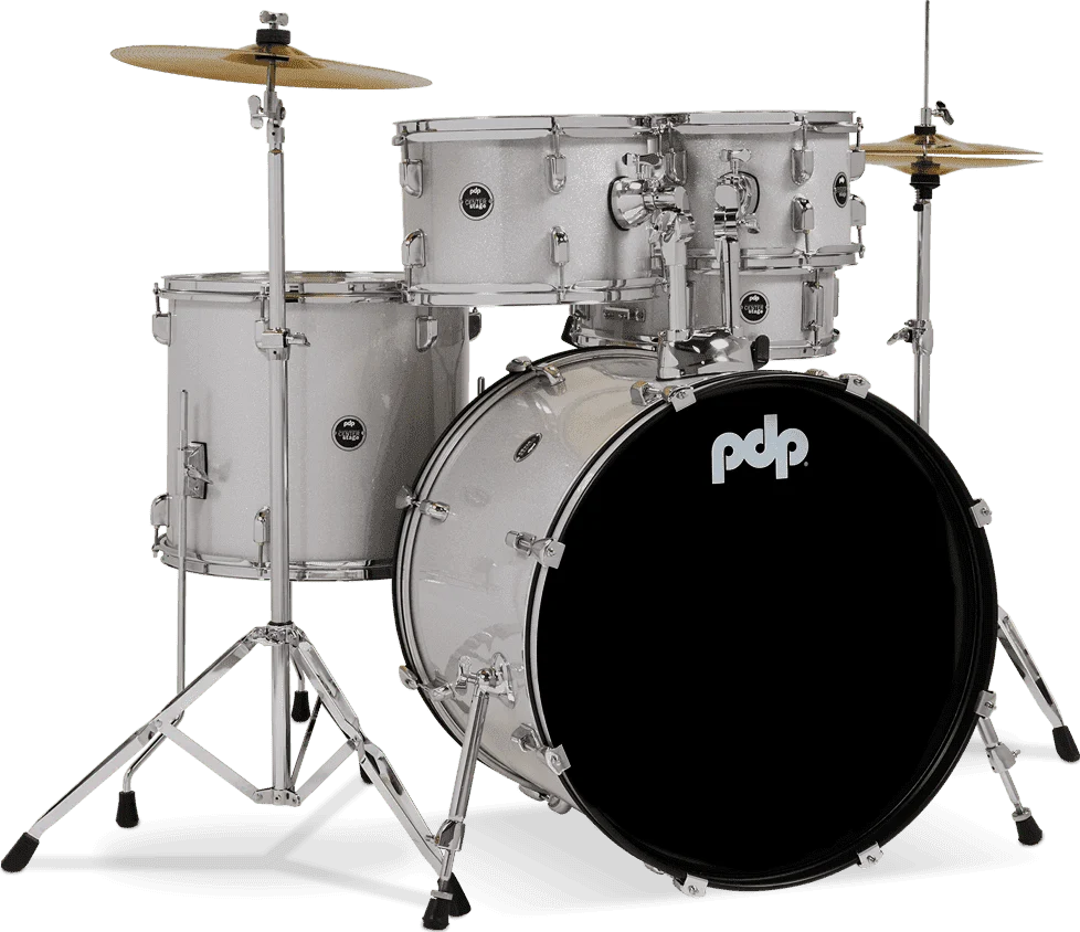 PDP CENTERstage 5-Piece Complete Drum Kit 22", Diamond White Sparkle (Hardware, Cymbals & Throne)