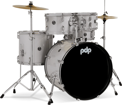 PDP CENTERstage 5-Piece Complete Drum Kit 22", Diamond White Sparkle (Hardware, Cymbals & Throne)