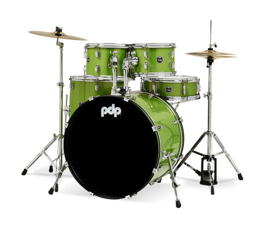 PDP CENTERstage 5-Piece Complete Drum Kit 22", Electric Green Sparkle (Hardware, Cymbals & Throne)