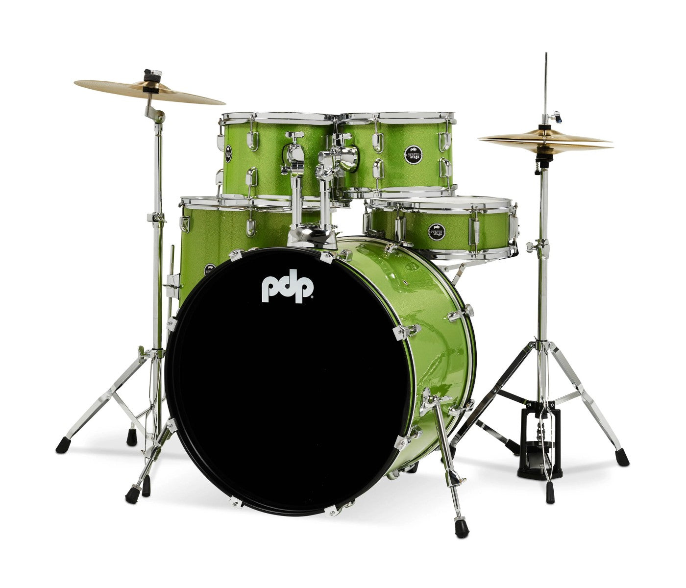 PDP CENTERstage 5-Piece Complete Drum Kit 22", Electric Green Sparkle (Hardware, Cymbals & Throne)