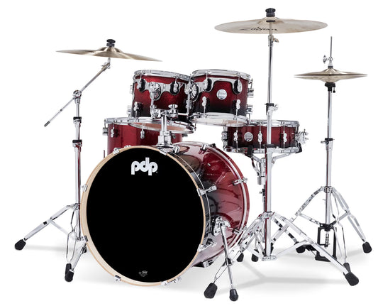 PDP Concept Maple 5-Piece Shell Pack 22", Red-to-Black Fade, Chrome Hardware