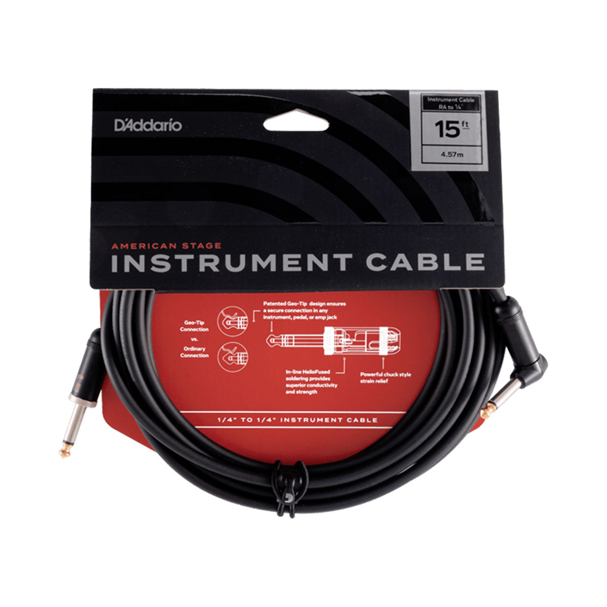 D’addario PW-AMSGRA-15 4.5m American Stage Straight to Right Angle Instrument Cable