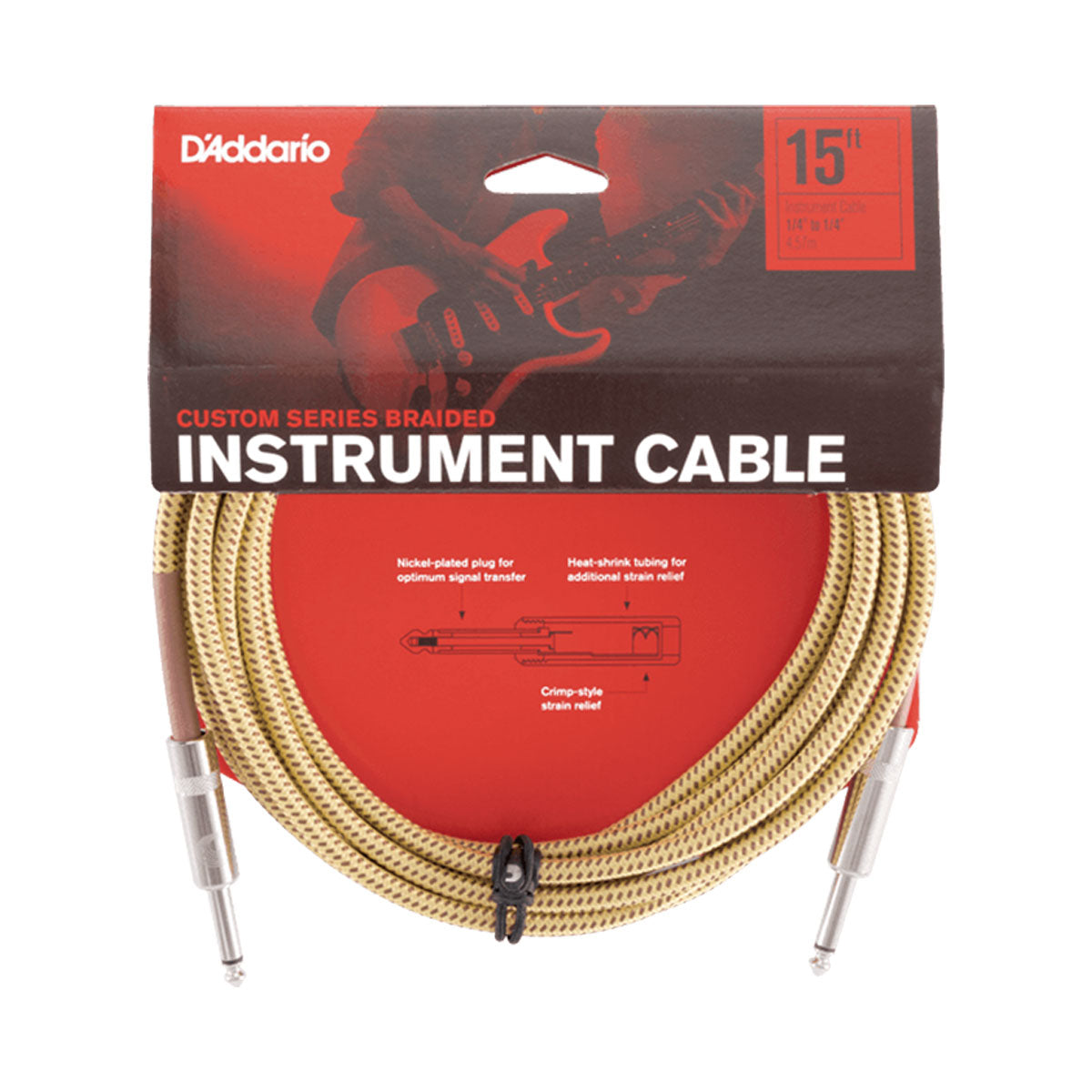 D’addario PW-BG-10TW 3m Braided Instrument Cable – Tweed