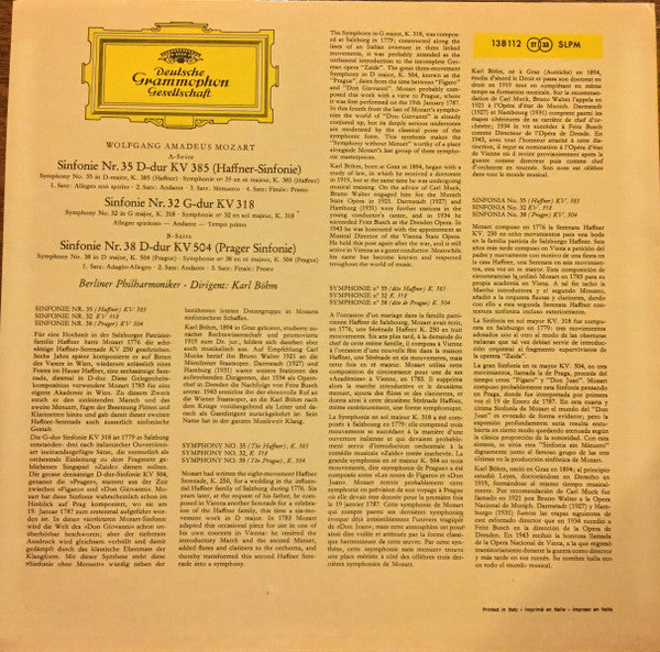 Mozart Symphonies Nos. 35 “Haffner”, 32 & 38 “Prague” Böhm & Berlin Philharmonic 12" Vinyl