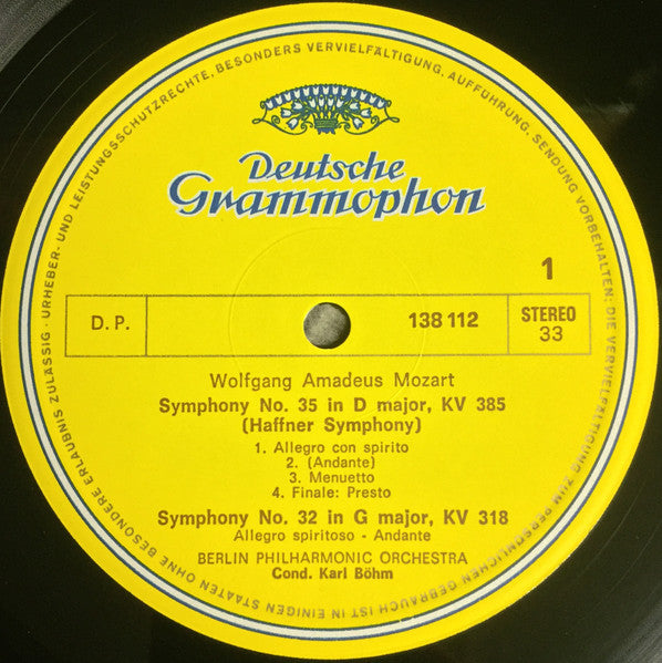 Mozart Symphonies Nos. 35 “Haffner”, 32 & 38 “Prague” Böhm & Berlin Philharmonic 12" Vinyl