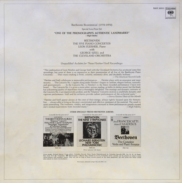 Beethoven The 5 Piano Concertos Fleisher, Szell & Cleveland Orchestra 4×12" Vinyl Box Set