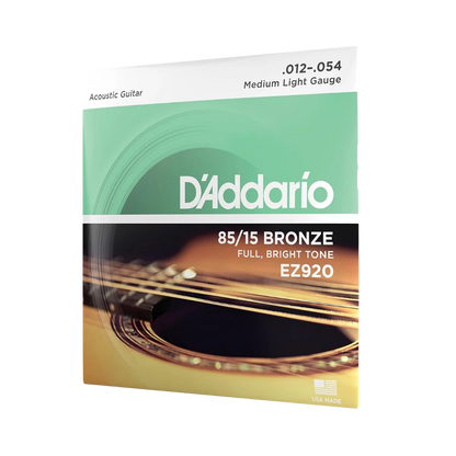 D'Addario 12-54 Medium Light Gauge 85/15 Acoustic Guitar Strings EZ920