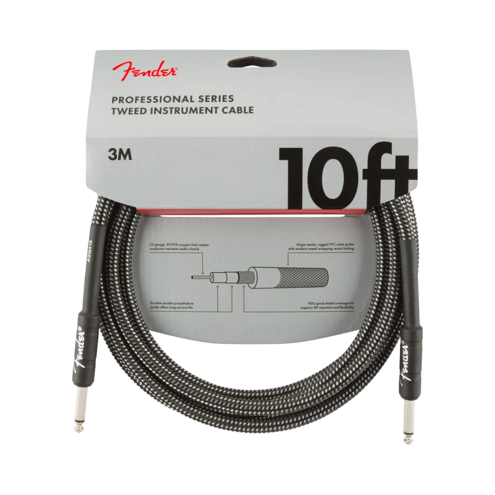 Fender Professional Series Instrument Cables, 10', Gray Tweed