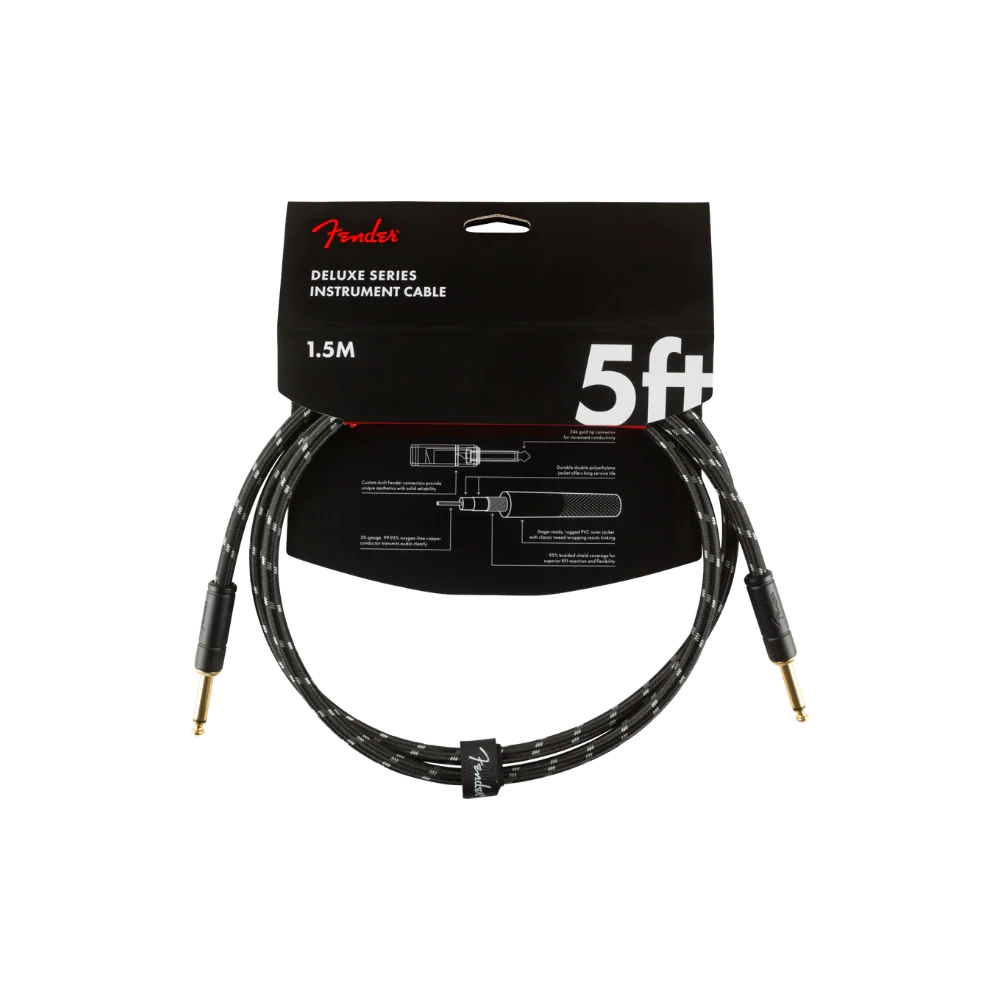 Fender Deluxe Series Instruments Cable, Straight/Straight, 5', Black Tweed