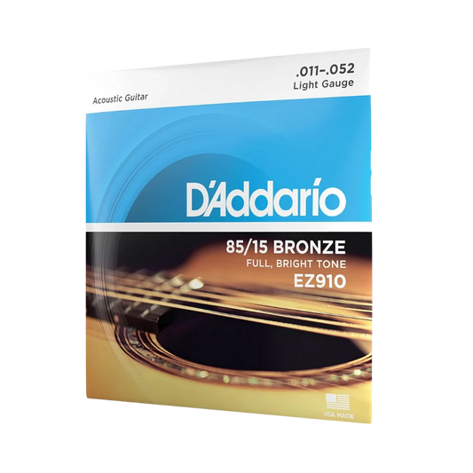 D'Addario 11-52 Light Gauge 85/15 Acoustic Guitar Strings EZ910